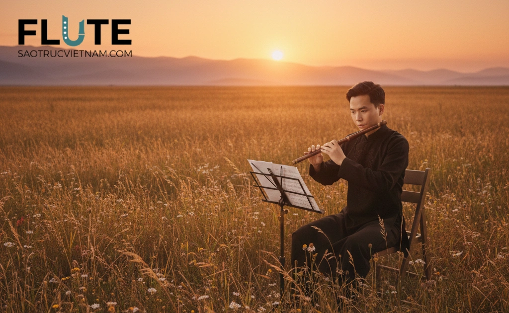 thổi sáo ngoài đồng